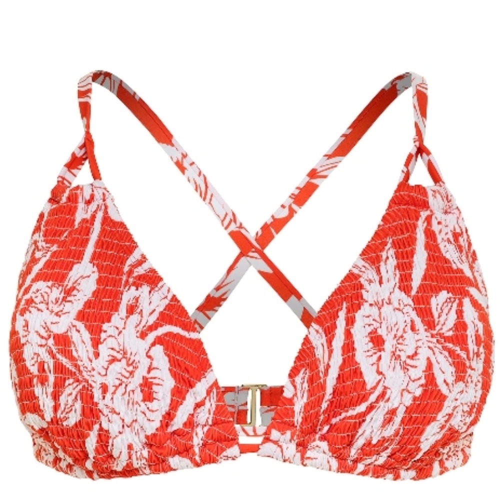 Women 3X NWT Smocked Bikini Top Deep V-Neck Lined Removable Cups Adjustable